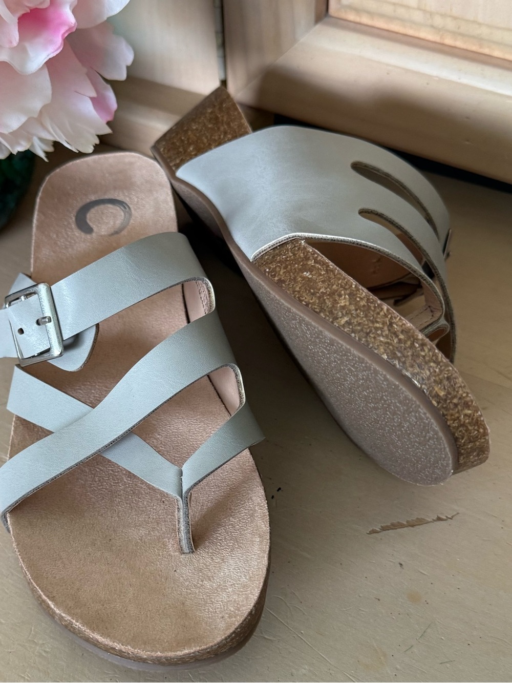 Women's Light Gray Cork Wedge Sandals